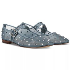 Sam Edelman MICHAELA SHINE MARY JANE FLAT (COASTAL BLUE) Rhinestones